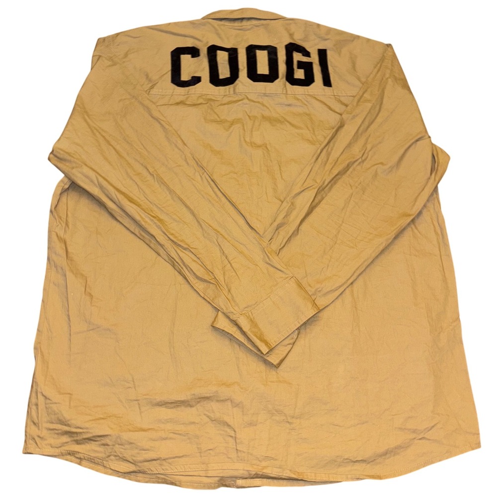 COOGI Mens Tan Long Sleeve Button Up Shirt XXL Embroidered Logo‎ Pockets